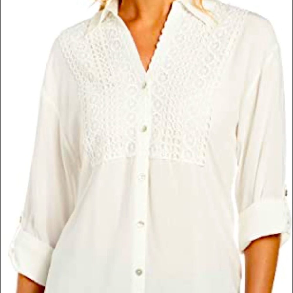 NWT Cupio Long Sleeve Drop Shoulder Collared Button Down Oversized  ivory Shirt
